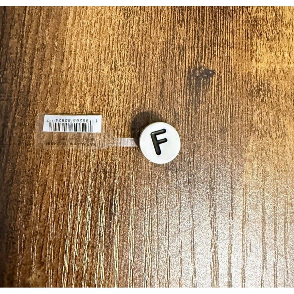 Letter F Round Shoe Charm, Plastic, White/Black, Unisex Kids, Letters Theme